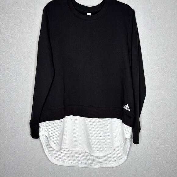 Adidas Dual Layer Mesh French Terry Pullover Long Sleeve Sweatshirt Black XL - Picture 2 of 12